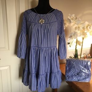 Free People lola striped embroidered dress XS
